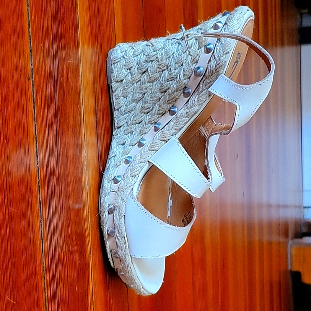 Type Z Beige Wedges with Metal Spike Embellishment